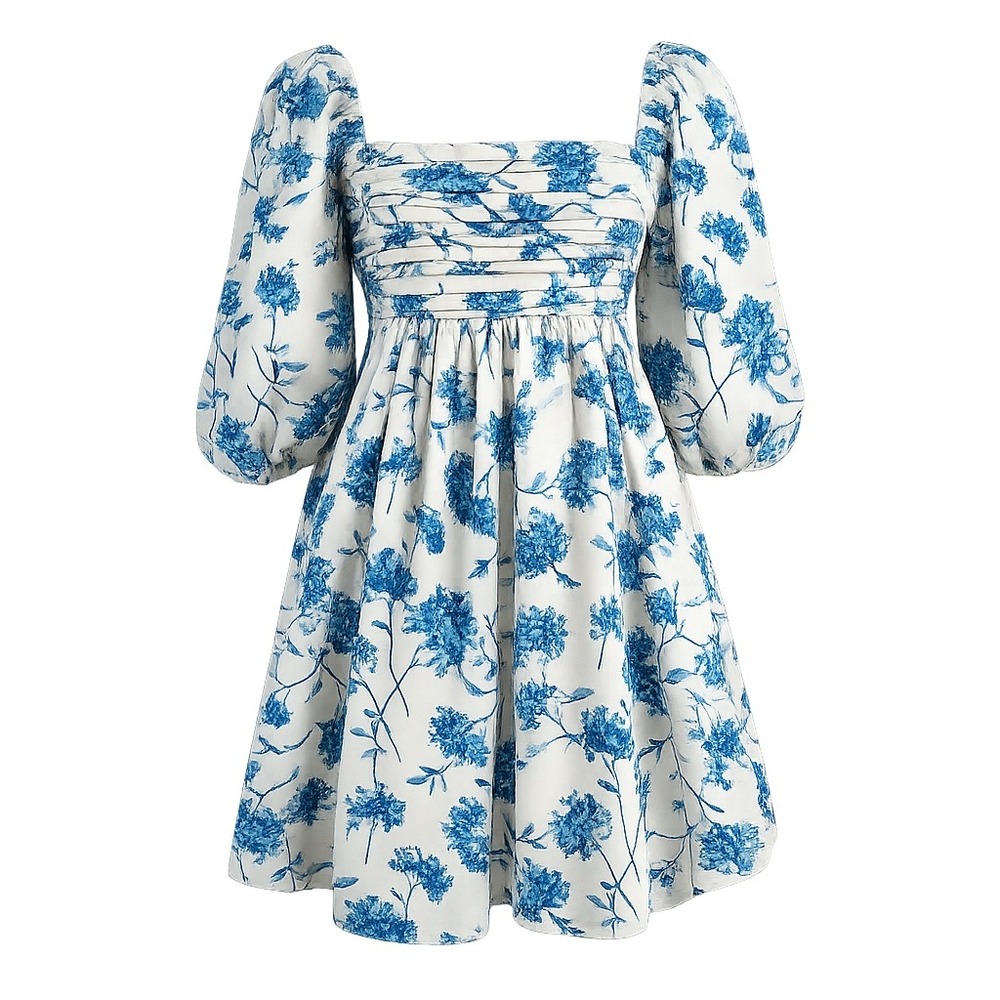 Abercrombie & Fitch Dress ST Cotton Floral Cottagecore Toile Puff Sleeve Mini